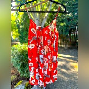 Red floral mini swing dress from Anthropologie